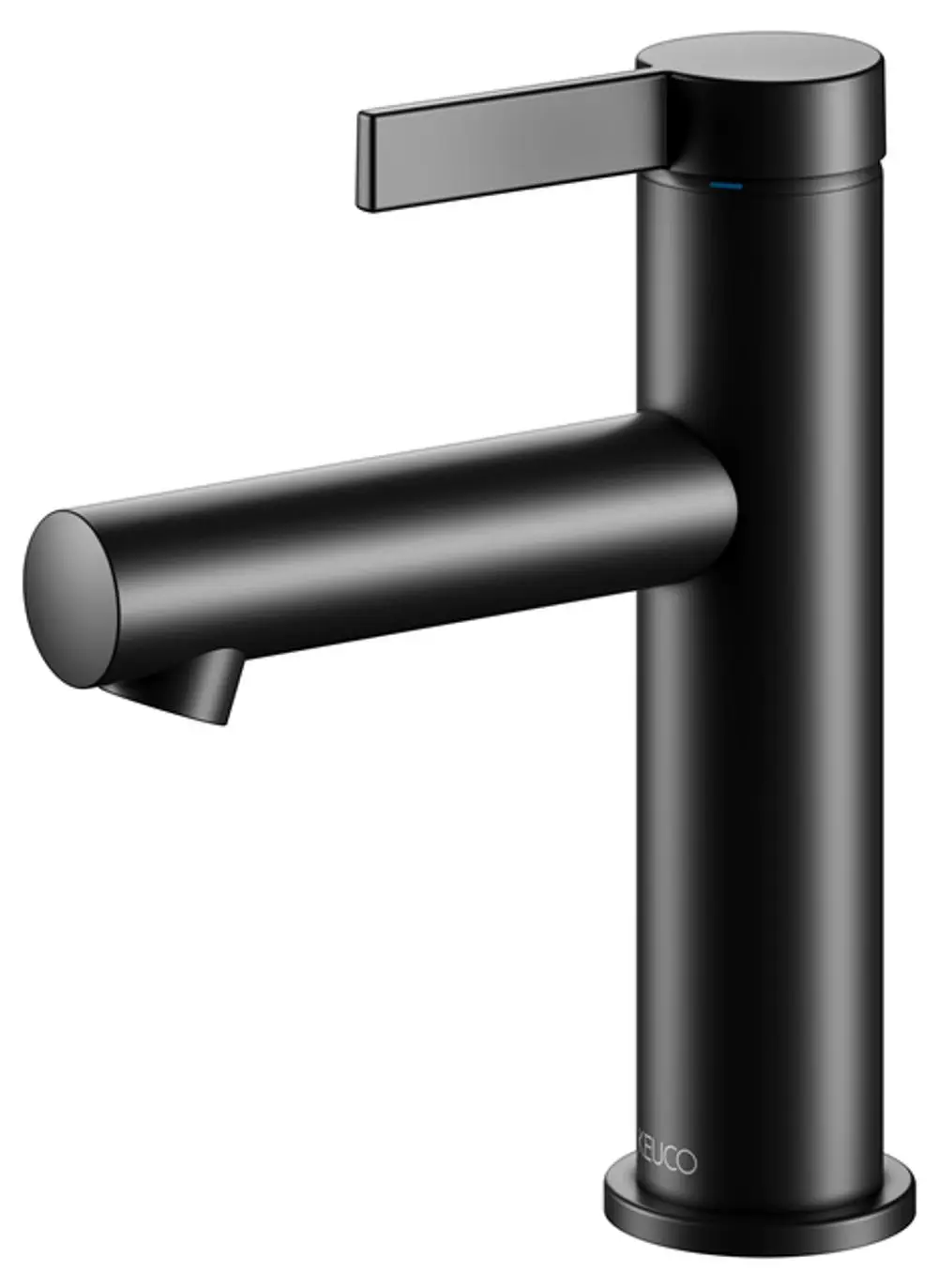 Schwarzer Einhandmischer von Keuco mit schmalem Hebel und runder Auslauföffnung, geeignet für moderne Waschbeckeninstallationen.
